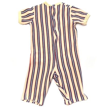 Bowtie Mouse Appliqué Striped Knit Romper 12M