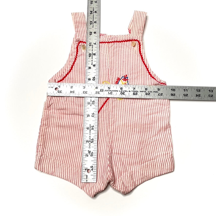 Horsey Appliqué Red Pinstripe Overalls 6-9M