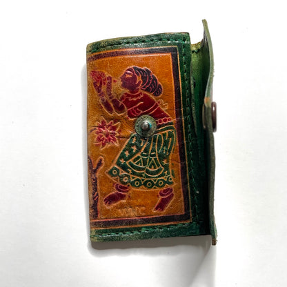 Women & Flowers Sheepskin Leather Button Snap Key Case, India - Vintage Key Holder