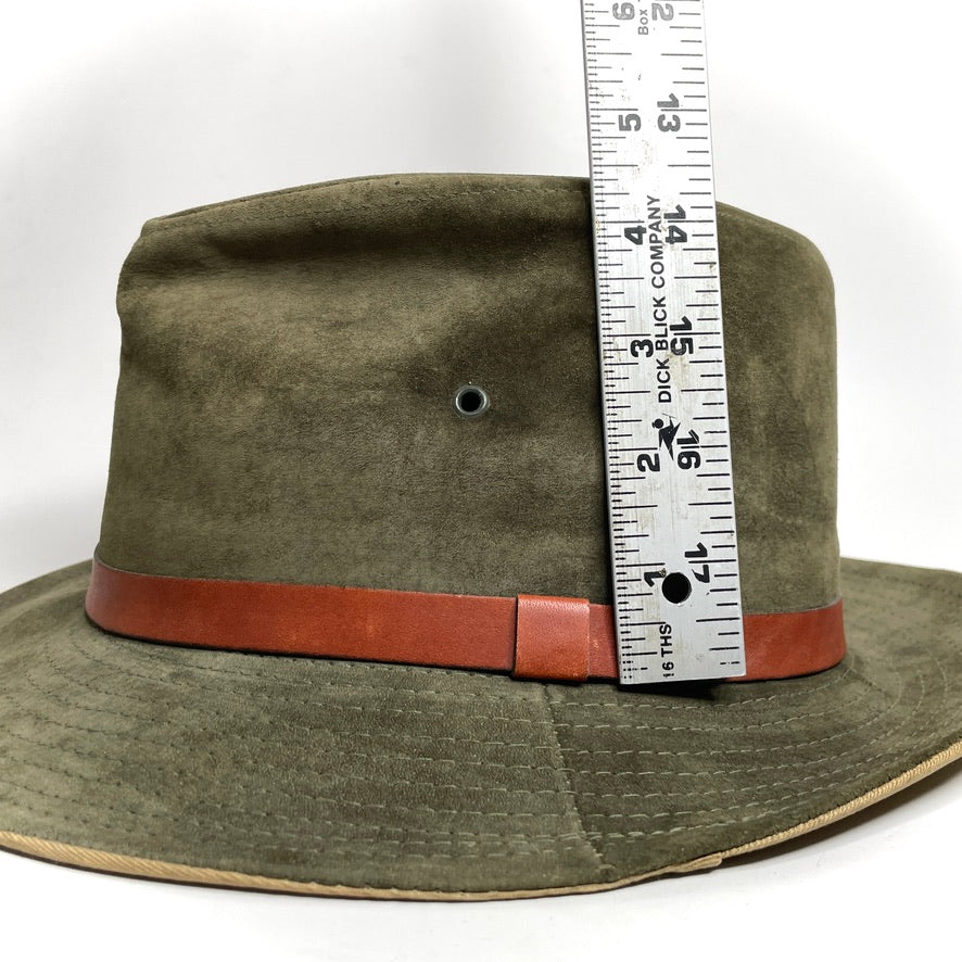 Leather Suede Trail Hiking Hat Outdoor Vintage American Eagle Mens M Army Green