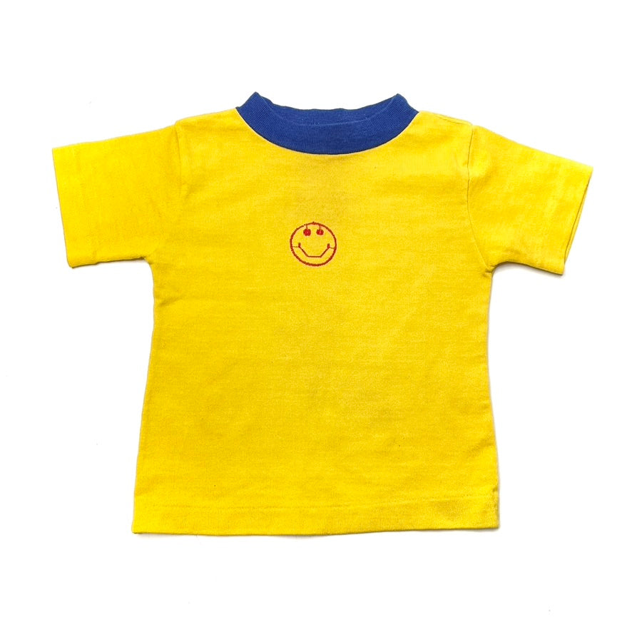 Smiley Face Embroidery Yellow Ringer Tee 4T