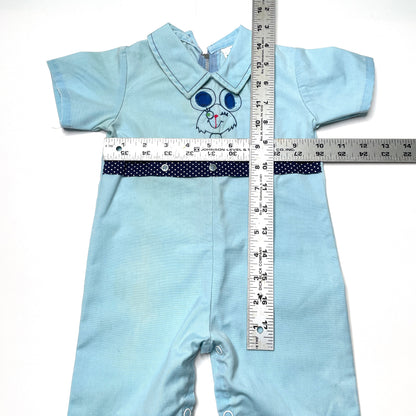 Winking Mouse Embroidery Blue Jumpsuit 12-18M