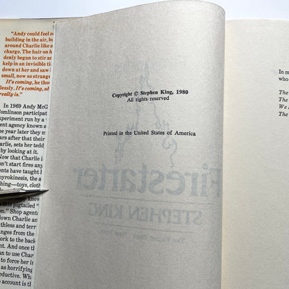 Firestarter Stephen King Hardcover Book *1st Book Club, 1st Print* 1980 Viking