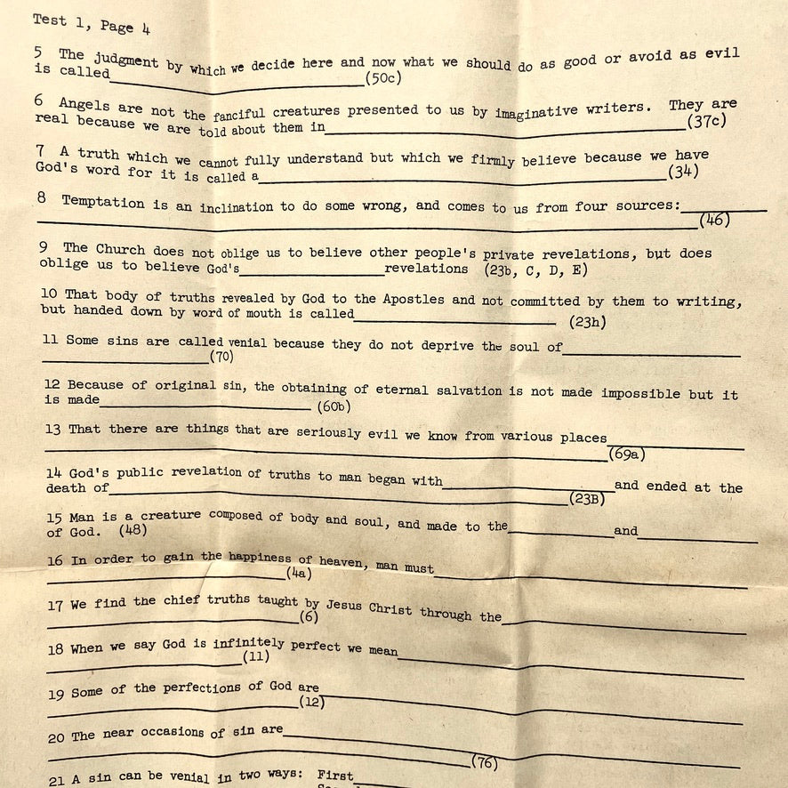 NYC Catholic Information Society 1950 Course Test Manhattan Vintage Christianity Ephemera