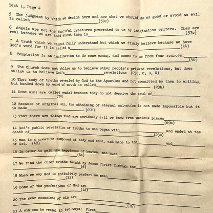 NYC Catholic Information Society 1950 Course Test Manhattan Vintage Christianity Ephemera