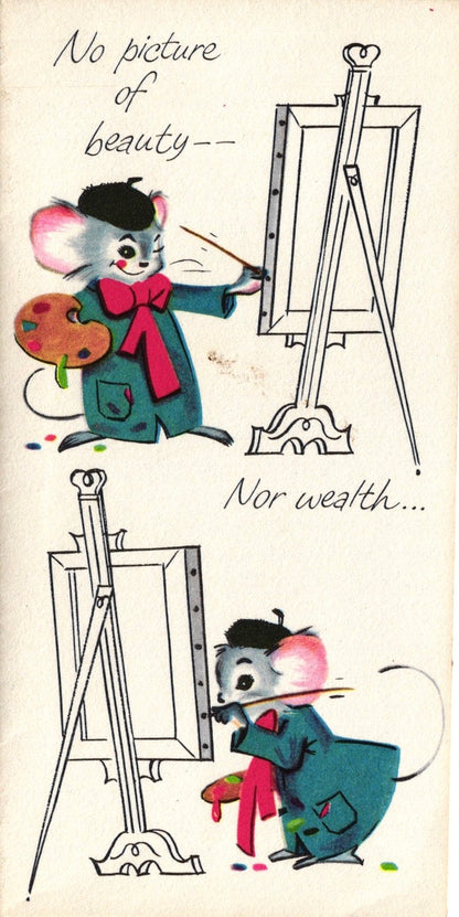 Get Well Soon - Artist Mouse in Beret - Slim Vintage Greeting Card