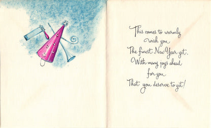 New Years - Helicopter Message - Vintage Greeting Card