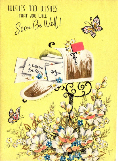 Get Well Soon - POP-UP Mailbox - Vintage Greeting Card - Gold Stamped + Embossed