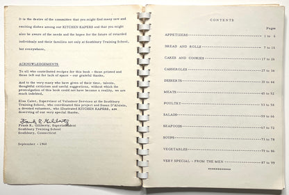 Kitchen Kapers Cookbook 1960 Southbury CT - 60s Vintage Spiral Bound Illustrated Recipe Book
