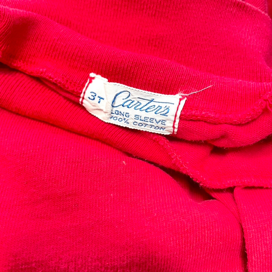 Red Cotton Turtleneck Long Sleeve T-Shirt 3T